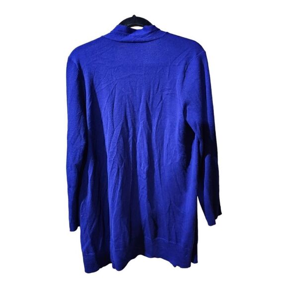 EILEEN FISHER Blue Open Front Merino Wool Long Cardigan Sweater - Size Medium - Picture 2 of 7